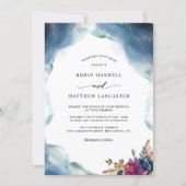 Celestial Blue, Purple and Teal Watercolor Wedding Invitation (Front)