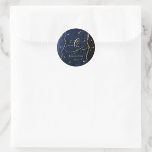 Celestial Blue Quinceanera Midnight Stars Moon Classic Round Sticker