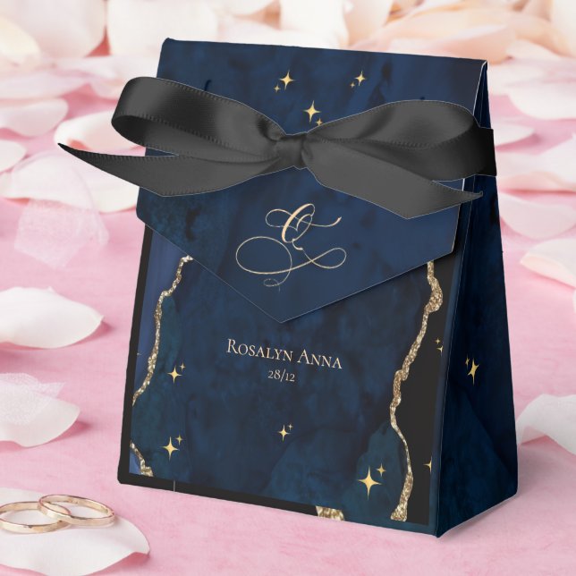  Celestial Blue Quinceanera Midnight Stars Moon  Favor Boxes (Wedding)