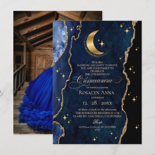  Celestial Blue Quinceanera Midnight Stars Moon 