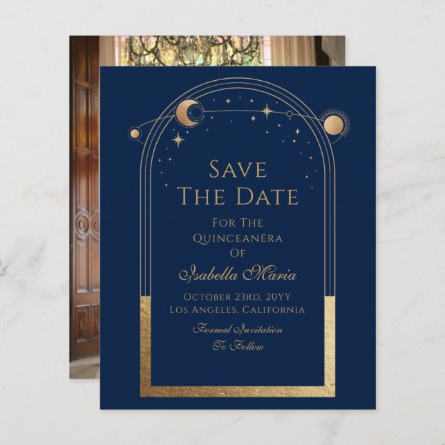Celestial Blue Save The Date Birthday Quinceanera (Front/Back)