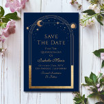 Celestial Blue Save The Date Birthday Quinceanera<br><div class="desc">Celestial Blue Save The Date Birthday Quinceanera Invitation features a gold sun,  moon and stars frame on a blue background. Inside is your custom Quinceanera save the date information. Personalize by editing the text in the text boxes. Designed for you by ©2024 Evco Studio www.zazzle.com/store/evcostudio</div>