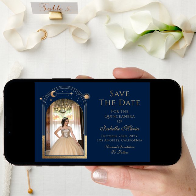 Celestial Blue Save The Date Birthday Quinceanera (Front Digital)