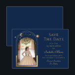 Celestial Blue Save The Date Birthday Quinceanera<br><div class="desc">Celestial Blue Save The Date Birthday Quinceanera Invitation features a gold sun, moon and stars frame on a blue background. Inside is your favorite photo and your custom Quinceanera save the date information. Personalize by editing the text in the text boxes and adding your favorite photo. Designed for you by...</div>