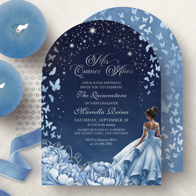 Celestial Blue Silver Princess Quinceanera Invitation (Creator Uploaded)