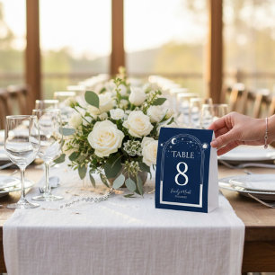 Celestial Blue Silver Starry Night Elegant Wedding Table Tent