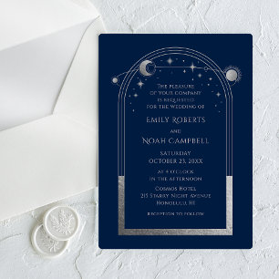 Celestial Blue Silver Sun Moon Astronomy Wedding Acrylic Invitations