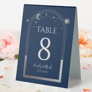 Celestial Blue Silver Sun Moon Stars Wedding Table Tent