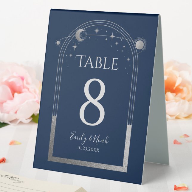 Celestial Blue Silver Sun Moon Stars Wedding Table Tent (In SItu (Wedding))