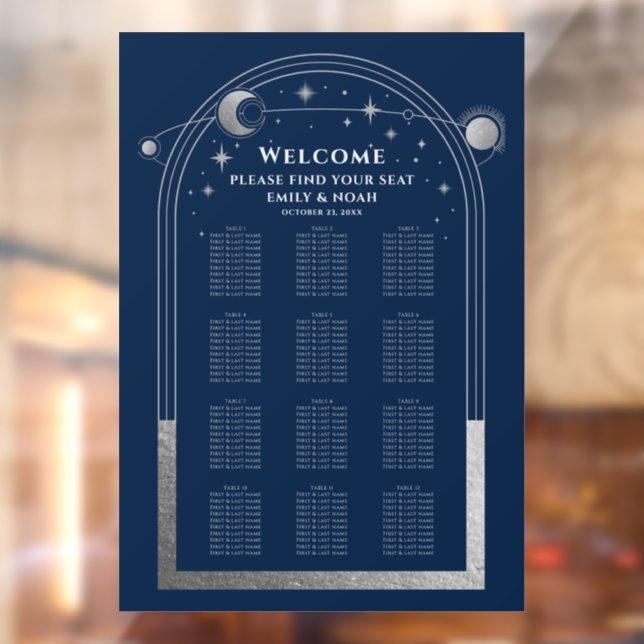 Celestial Blue Silver Sun Moon Stars Wedding Window Cling (Sheet 2)