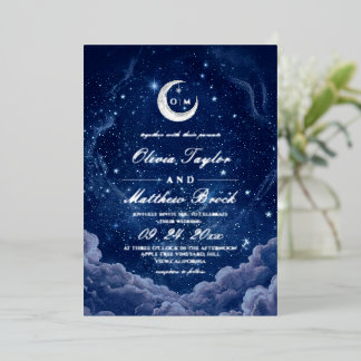Celestial Blue & Silver Twilight The Wedding of Foil Invitation