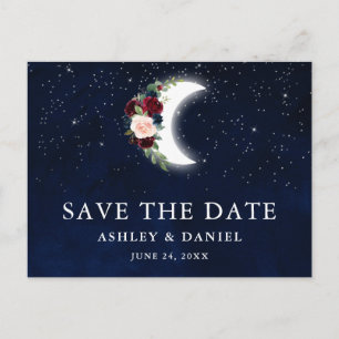 Celestial Blue Sky Floral Moon Save The Date Postcard
