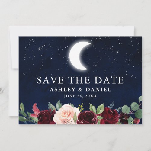 Celestial Blue Sky Moon Stars Floral Save The Date