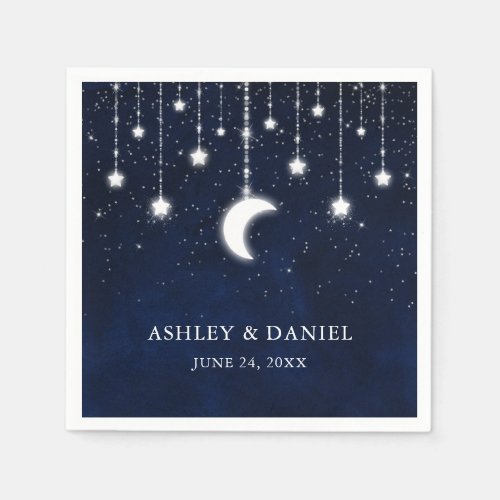 Celestial Blue Sky Moon Stars Lights Wedding Napkins