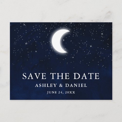 Celestial Blue Sky Moon Stars Save The Date Postcard