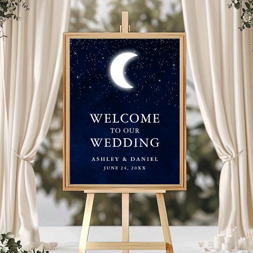 Celestial Blue Sky Moon Stars Wedding Welcome Poster