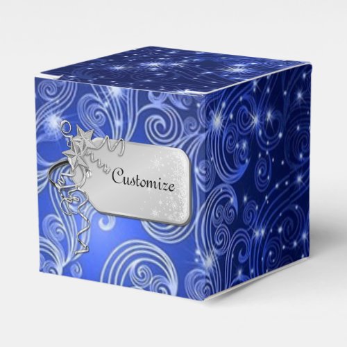 Celestial Blue Swirls  Stars Cube Favor Box