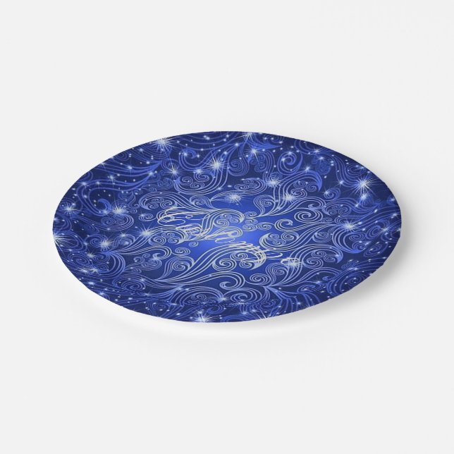 Celestial Blue Swirls & Stars Paper Plates (Angled)