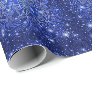 Celestial Blue Swirls & Stars Wrapping Paper