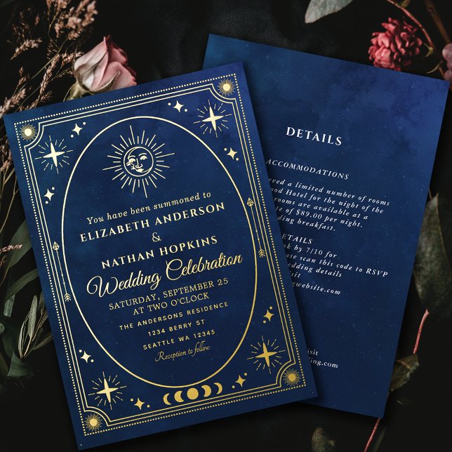 Celestial Blue Tarot Card Wedding Foil Invitation (Creator Uploaded)