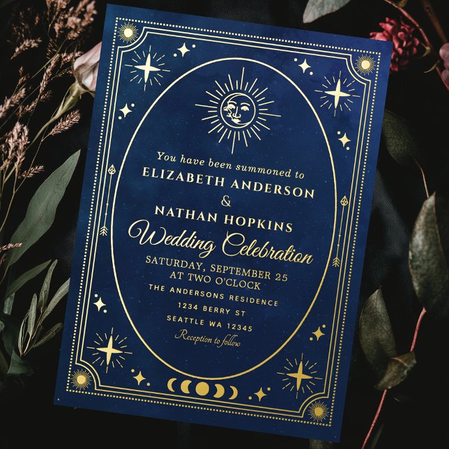 Celestial Blue Tarot Card Wedding Foil Invitation (Creator Uploaded)
