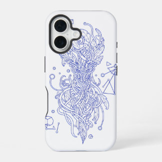 Celestial Blue Tree of Life Line Art: Geometric iPhone 16 Case