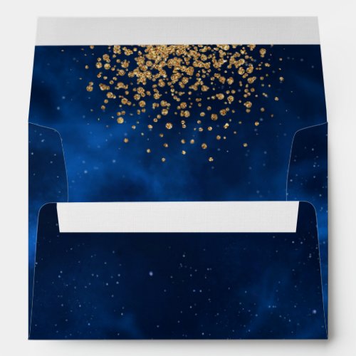 Celestial Blue Universe with gold Confetti  Envelope