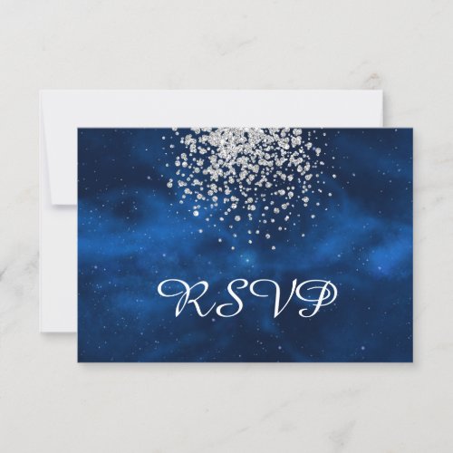 Celestial Blue Universe with Silver Confetti RSVP Card
