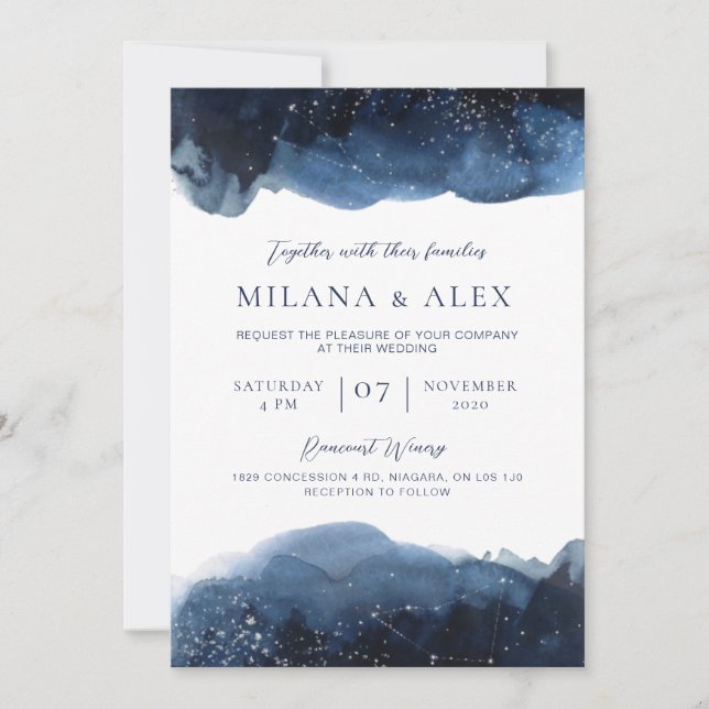 Celestial Blue Watercolor Invitation (Front)