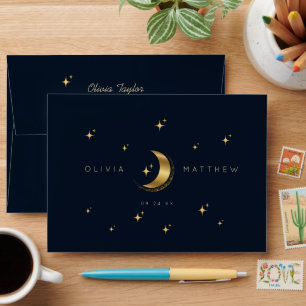 Celestial Blue Wedding Midnight Stars Moon Envelope