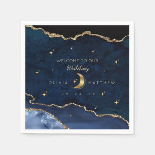 Celestial Blue Wedding Midnight Stars Moon Napkins