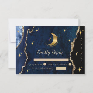 Celestial Blue Wedding Midnight Stars Moon  RSVP Card