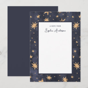 Celestial Blue with Faux Gold Stars Note Card
