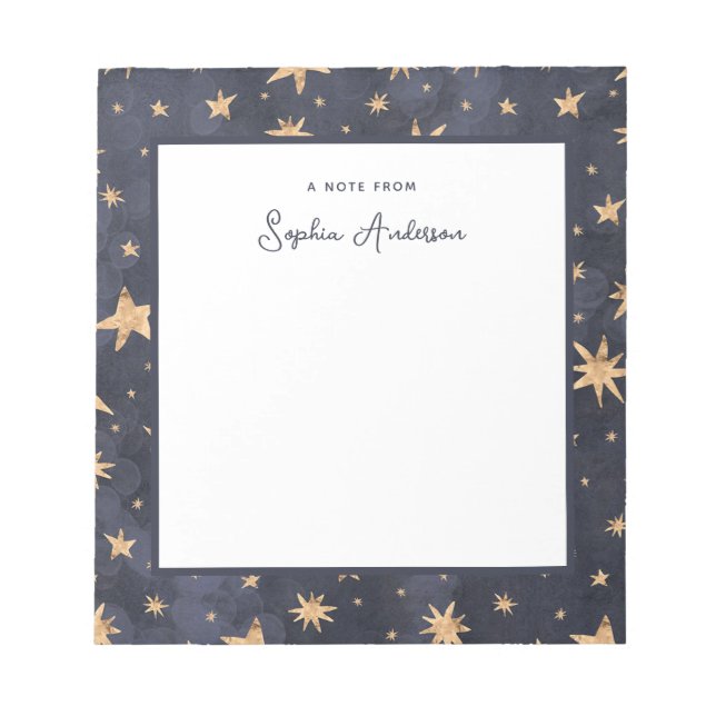 Celestial Blue with Faux Gold Stars Notepad (Front)