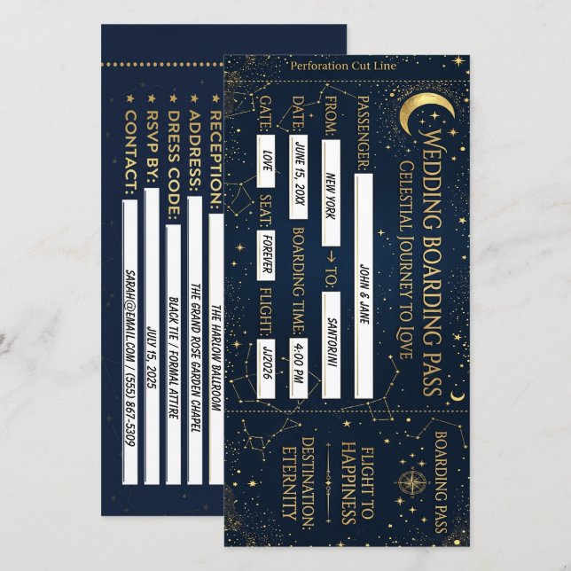 Celestial Boarding Pass Save the Date Wedding Card (Front/Back)