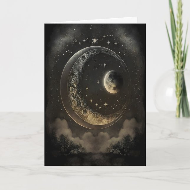 Celestial Bodies Moons Dark Academia, Antique Card (Front)