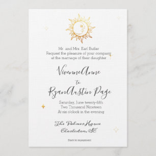Celestial Boho Gold Foil Wedding Invitation