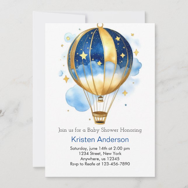 Celestial Boho Hot Air Balloon Boy Baby Shower Invitation (Front)