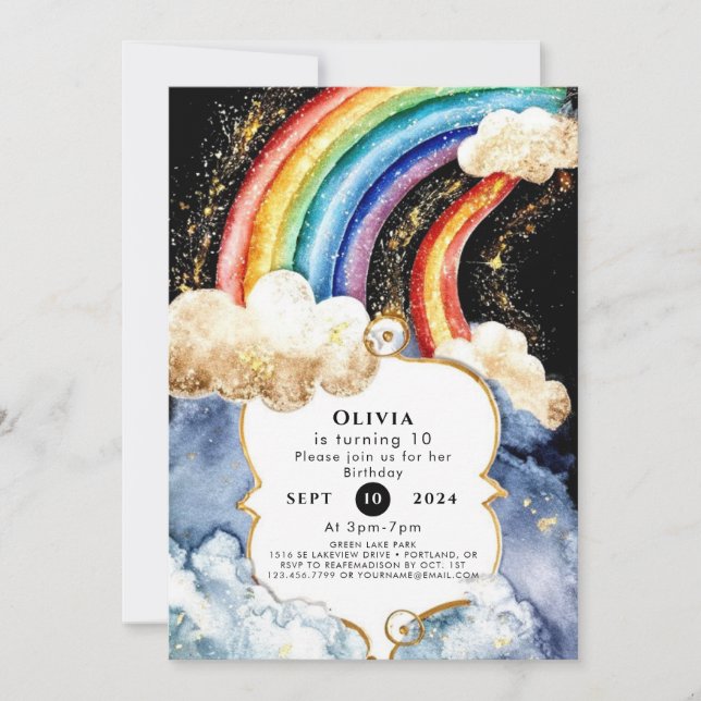 Celestial Boho Rainbow Birthday Invitation (Front)