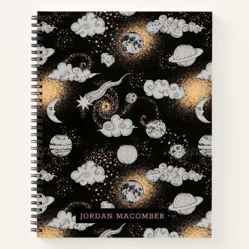 Celestial Boho Star Moon Cloud Personalized Notebook
