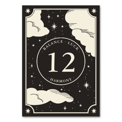 Celestial Boho Tarot Fortune Wedding Table Number 