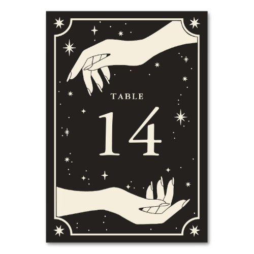 Celestial Boho Tarot Hands Wedding Table Number 