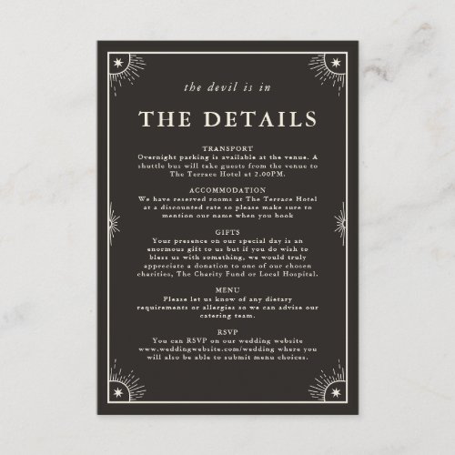 Celestial boho tarot wedding details invite card
