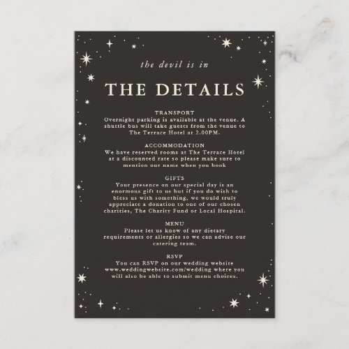 Celestial boho tarot wedding details invite card