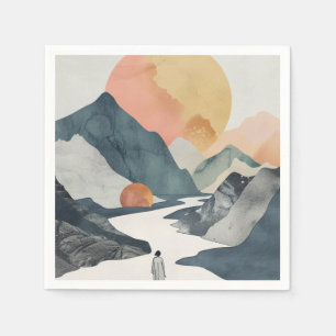 Celestial Boho Woman Golden Coral Mountain Journey Napkins