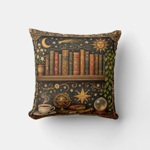 Celestial book lovers shelf throw pillow