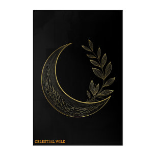 Celestial Botanical Crescent Gold Acrylic Wall Art