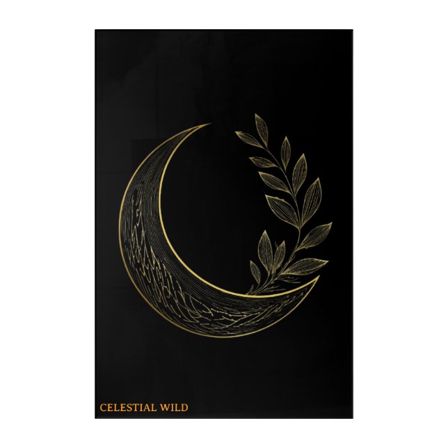 Celestial Botanical Crescent Gold Acrylic Wall Art (Front)