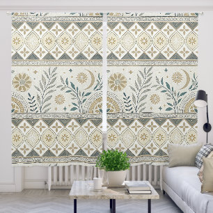 Celestial Botanical Folk Art Seamless Pattern Blackout Curtains