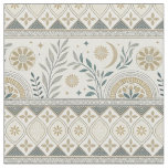 Celestial Botanical Folk Art Seamless Pattern Fabric